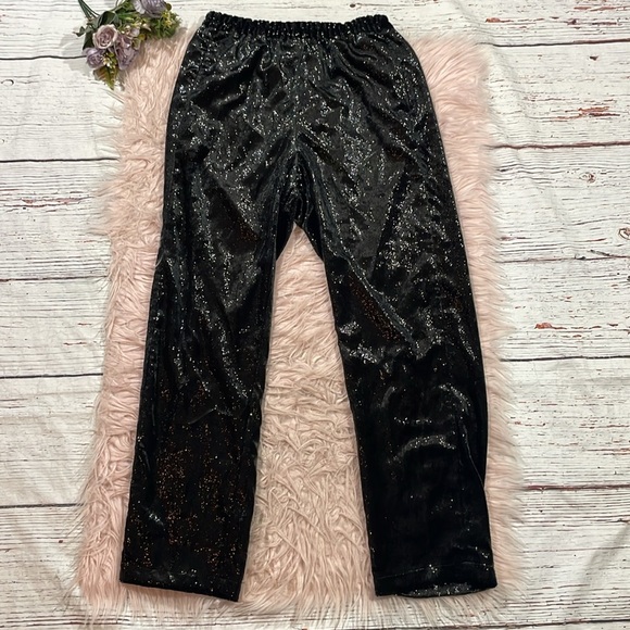 NWT XIRENA Black Shine Pull on Pants Declan Shimmer Velvet Elastic Waist - Picture 2 of 9